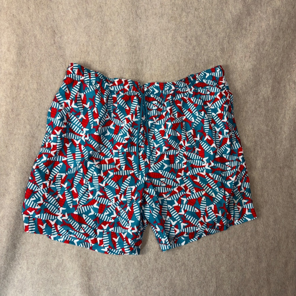 Rokka & Rolla Mens Fish Bone Geometric AOP Swim Trunks Teal/Red XXL RR20SS-117